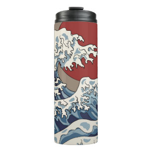 Crane en Japanse golfillustratie Traditionele C Thermosbeker
