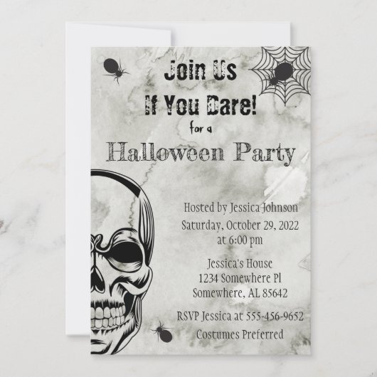 Crâne et araignées Invitation de fête d'Halloween (Devant)