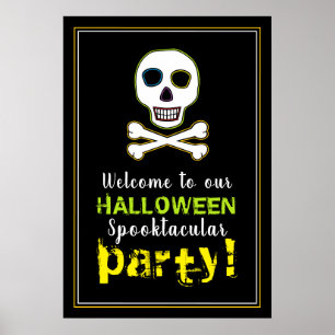 Crâne et os, Affiche de bienvenue d'Halloween néon