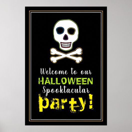 Crâne et os, Affiche de bienvenue d'Halloween néon (Devant)