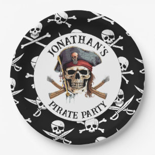 Crâne et os croisés de PIRATE Assiette en papier