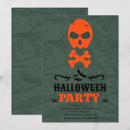 Crâne et os croisés Invitation de la fête d'Hallow (Devant / Derrière)