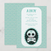 Crâne et os croisés sarcelle Invitation de notific (Devant / Derrière)