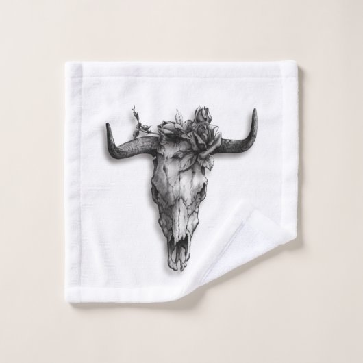 Crâne et Rose noir et blanc (Gant de toilette)