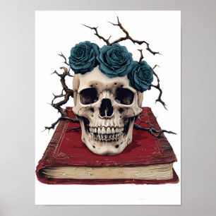 Crâne et Roses sur livre - Poster d'art littéraire