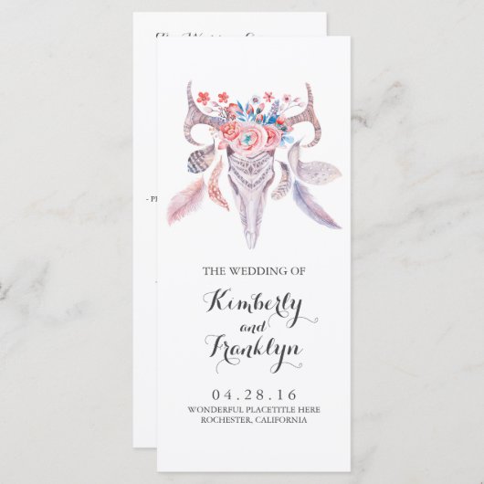 crâne floral boho aquarelle programmes de mariage (Devant / Derrière)