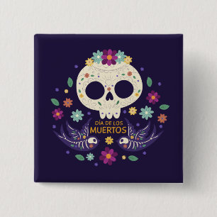 Crâne floral coloré Dia de Muertos   Badge