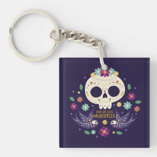 Crâne floral coloré Dia de Muertos   Porte-clé