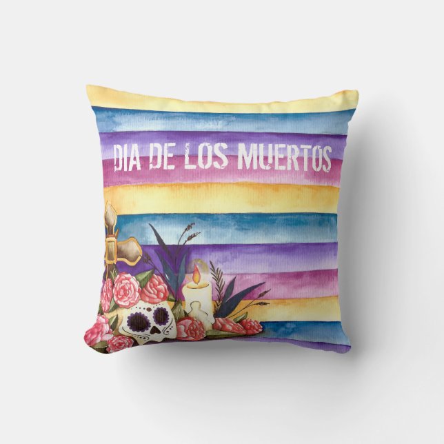 Crâne floral Dia de los Muertos | Coussin décorati (Recto)