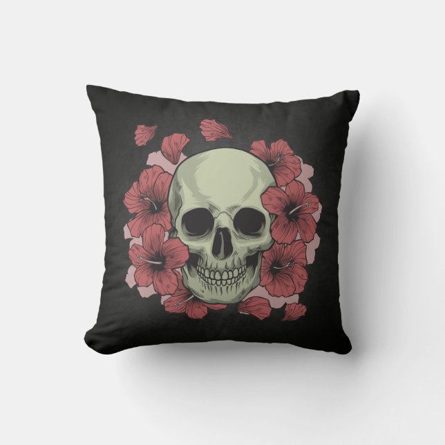 Crâne floral Dia de los Muertos | Coussin décorati (Recto)