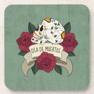 Crâne floral Dia de los Muertos   DESSOUS DE VERRE