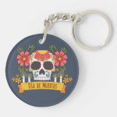 Crâne floral Dia de los Muertos | Porte-clé (Dos)