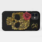 Crâne floral d'or avec Rose| Coque iPhone 5 (Dos (Horizontal))
