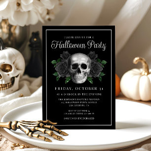 Crâne floral gothique noir Halloween Invitation