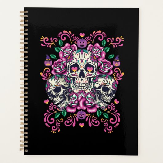 Crâne floral, squelette aquarelle rose, Halloween. (Devant)