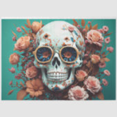 Crâne floral Turquoise Tissu Papier Mousseline (Recto)