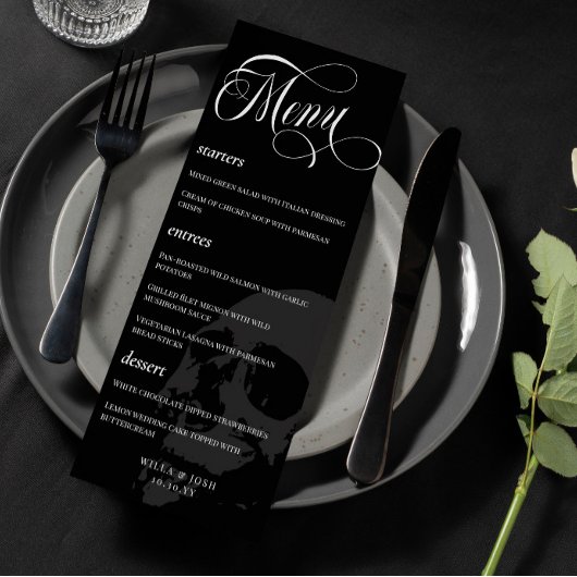 Crâne foncé Beau Script Goth Menu Mariage