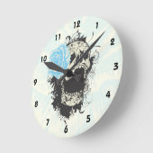 crâne gothique cool et horloge murale rose bleu (Angle)