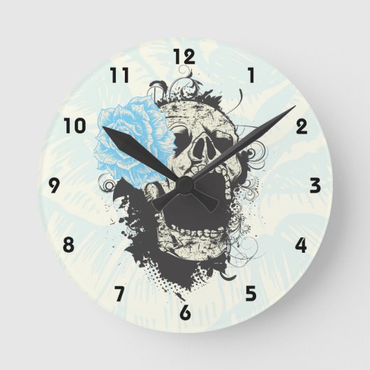 crâne gothique cool et horloge murale rose bleu (Recto)