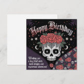 Crâne gothique et carte d'anniversaire Rose (Devant / Derrière)