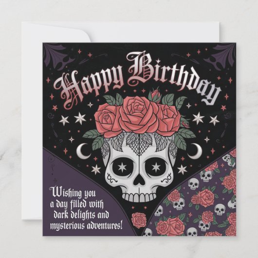 Crâne gothique et carte d'anniversaire Rose (Devant)