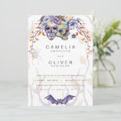 Crâne gothique Faire-part de mariage violet orange (Debout devant)