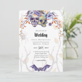 Crâne gothique Faire-part de mariage violet orange (Debout devant)