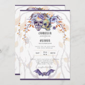 Crâne gothique Faire-part de mariage violet orange (Devant / Derrière)