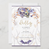 Crâne gothique Faire-part de mariage violet orange (Devant)