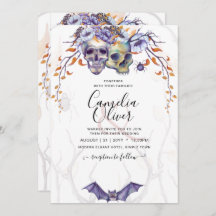 Crâne gothique Faire-part de mariage violet orange