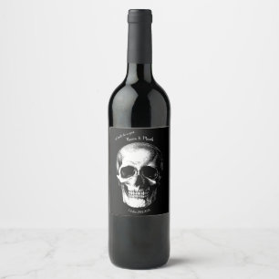 Crâne gothique Halloween Mariage Vin Étiquettes