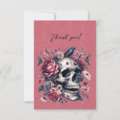 Crâne gothique Oiseaux Fleurs Sur Rose Rouge Merci (Devant)