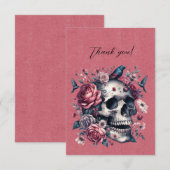 Crâne gothique Oiseaux Fleurs Sur Rose Rouge Merci (Devant / Derrière)