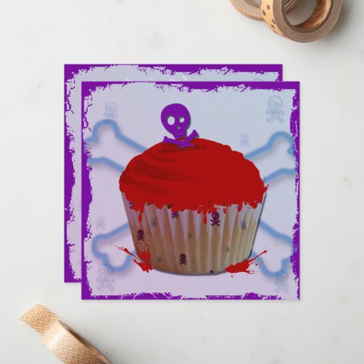Crâne Grunge Cupcake Cartes pour notes (Devant/Arrière en situation)