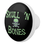 Crâne n Os vert noir w mots ceramique bouton (Droite)