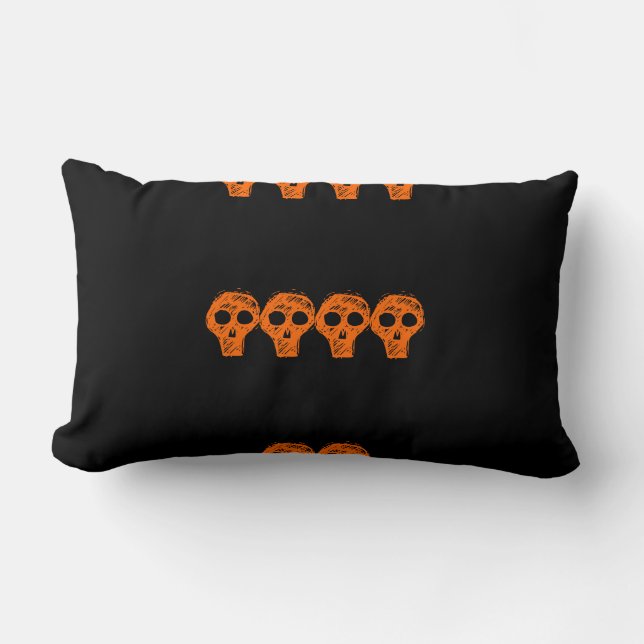 crâne noir et orange coussin d'Halloween (Recto)