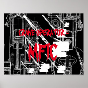 Crane operator = VINTAGE CRAWLER CRANE white Poster