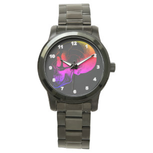 Crâne personnalisé Grand bracelet noir montre homm