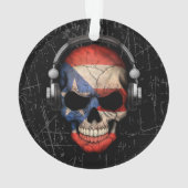 Crâne portoricain rayé du DJ avec des écouteurs (dos)