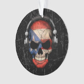 Crâne portoricain rayé du DJ avec des écouteurs (devant)