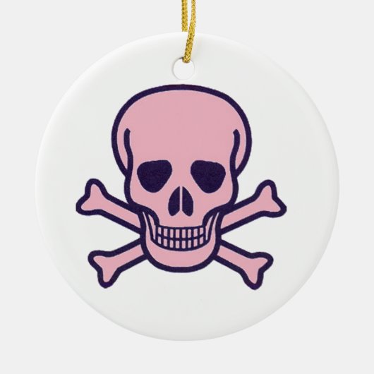 Crâne rose blanc rond ornement céramique (Devant)