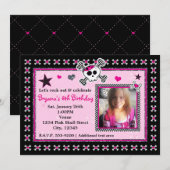 Crâne rose et os croisés Coeurs Photo Invitation (Devant / Derrière)