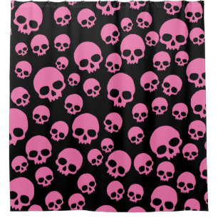 Crâne rose noir aléatoire Motif rideau de douche