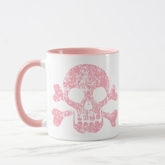Crâne rose usé et mug crossbones (Gauche)