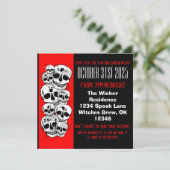 Crâne rouge noir peint invitations Halloween (Debout devant)