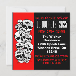 Crâne rouge noir peint invitations Halloween