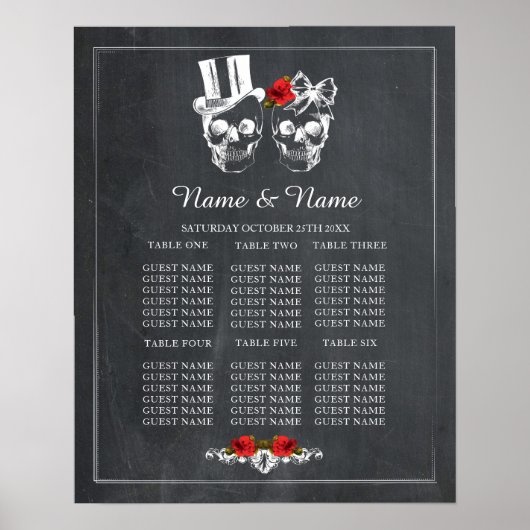 Crâne Rouge Rose Plan Mariage Poster Siège (Devant)