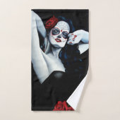 Crâne sucre Roses rouges Noir (Serviette à main)