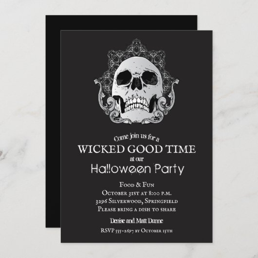 Crâne sur les invitations de la fête d'Halloween n (Devant / Derrière)