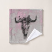Crâne taureau et gris rose Rose (Gant de toilette)